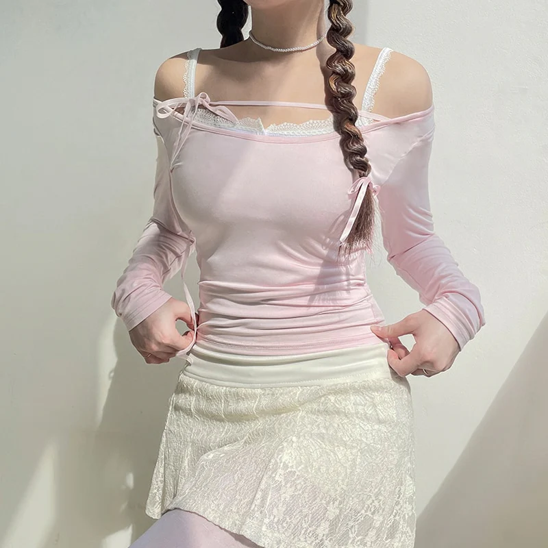Sweet Girl Lace-up Long Sleeve Top - Image 13