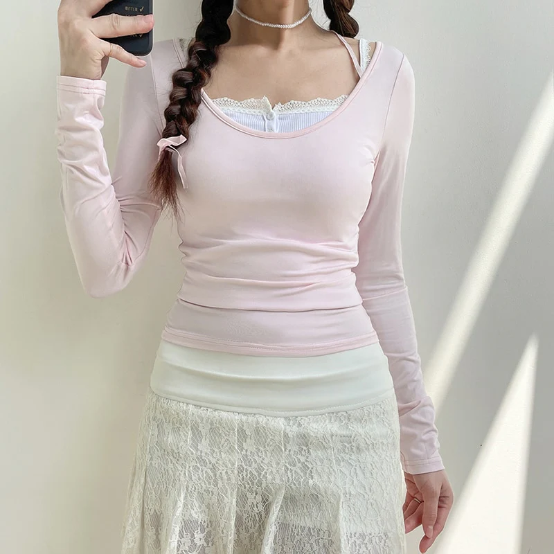 Sweet Girl Lace-up Long Sleeve Top - Image 16