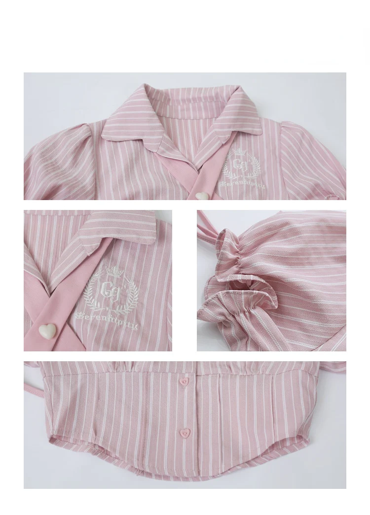 Sweet Girl Pink Blouse Suspender Dress Set - Image 8
