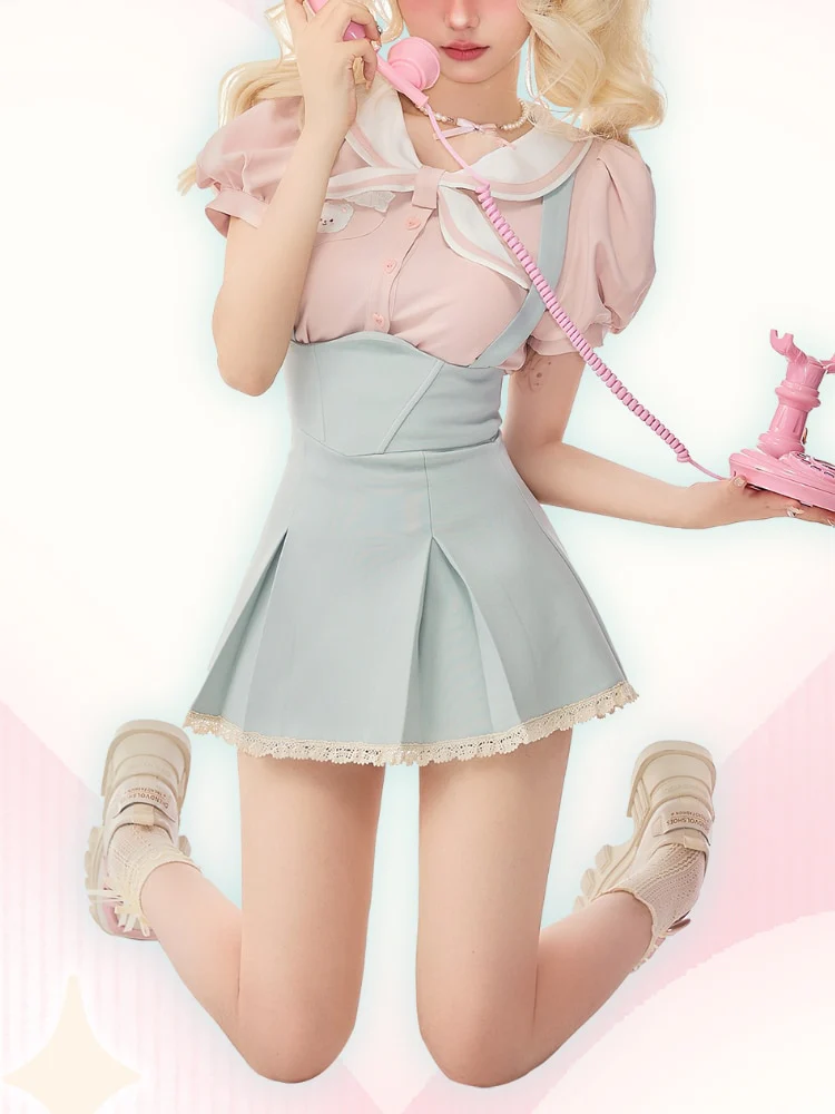 Sweet Girl Two Piece Set Blue Pink - Image 13