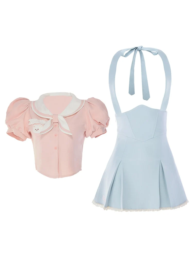 Sweet Girl Two Piece Set Blue Pink - Image 2