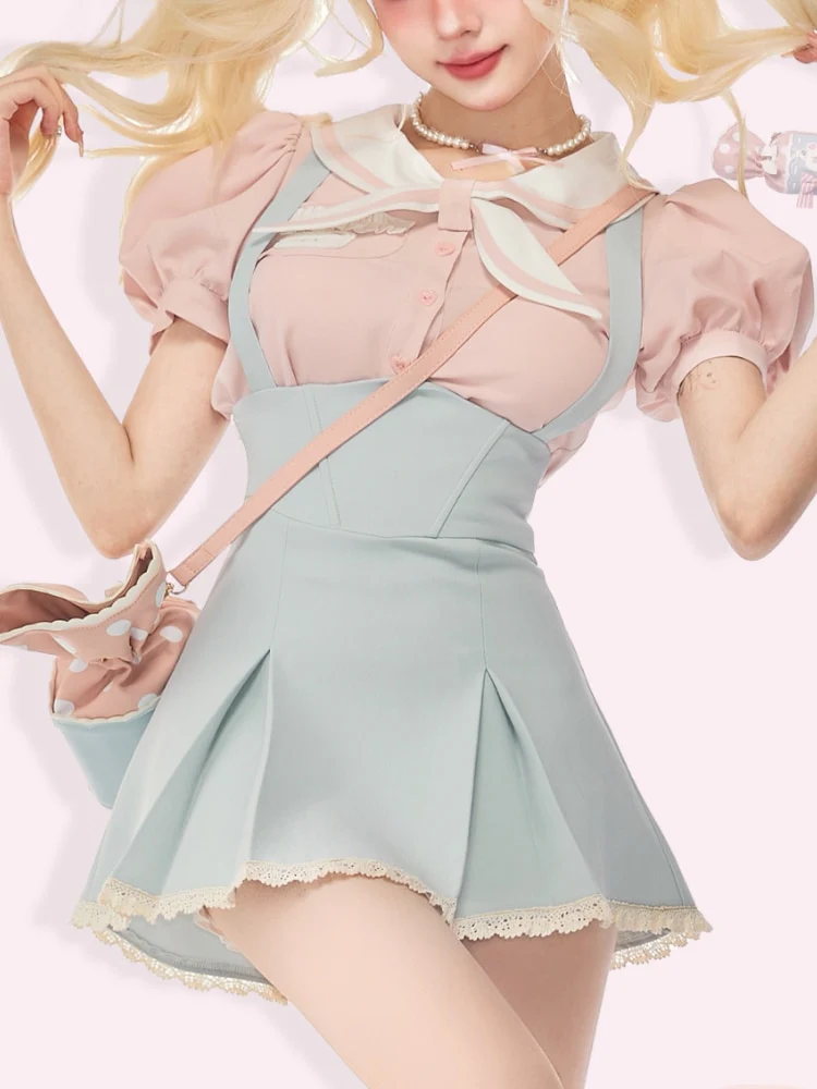 Sweet Girl Two Piece Set Blue Pink - Image 3