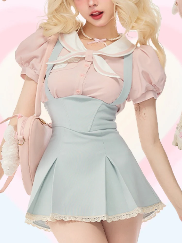 Sweet Girl Two Piece Set Blue Pink - Image 4
