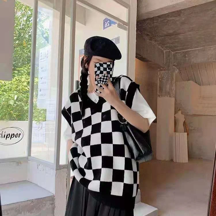 Wednesday Checkerboard Knitted Sweater - Image 2