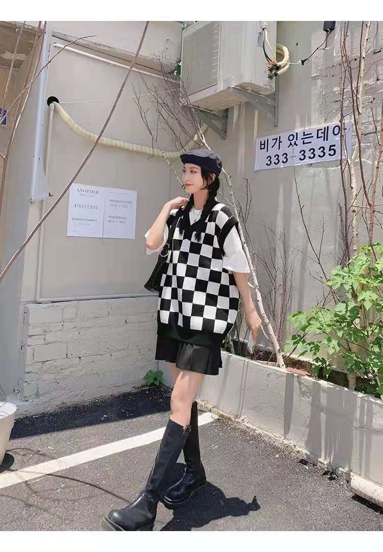 Wednesday Checkerboard Knitted Sweater - Image 7