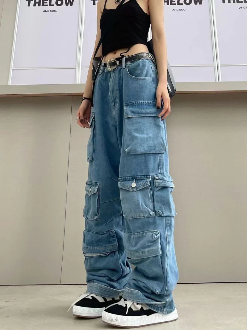 Y2K Baggy Blue Washed Cargo Pants - Image 9