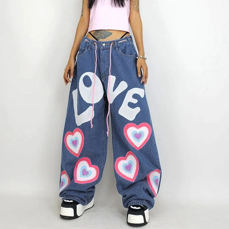 Y2K Indie Girl Heart Baggy Jeans - Image 19