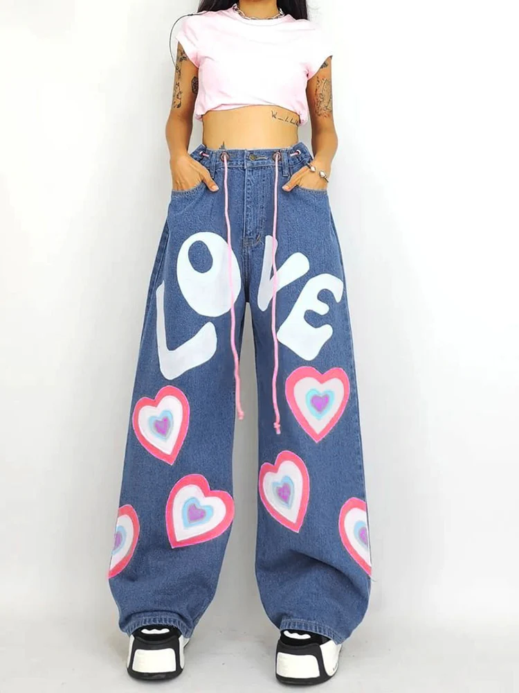 Y2K Indie Girl Heart Baggy Jeans - Image 5