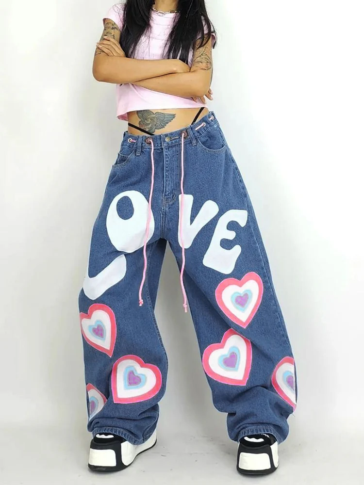 Y2K Indie Girl Heart Baggy Jeans - Image 6