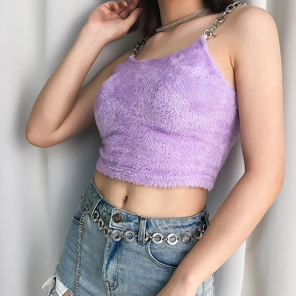 Y2K Soft Girl Plush Metal Chain Strap Top - Image 6