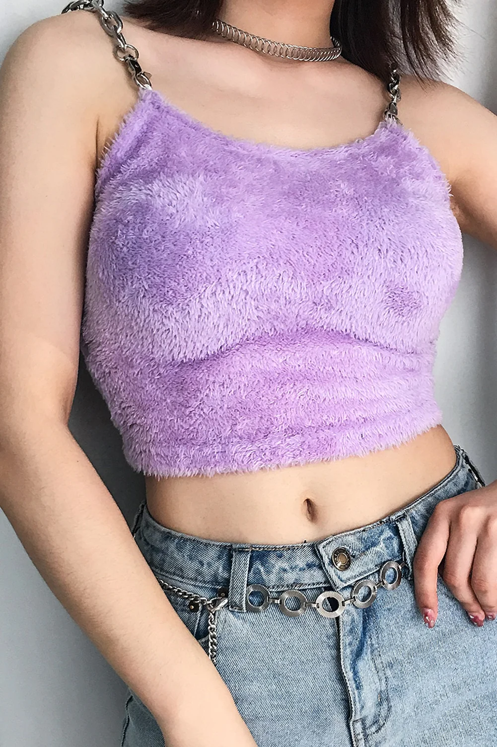 Y2K Soft Girl Plush Metal Chain Strap Top - Image 7
