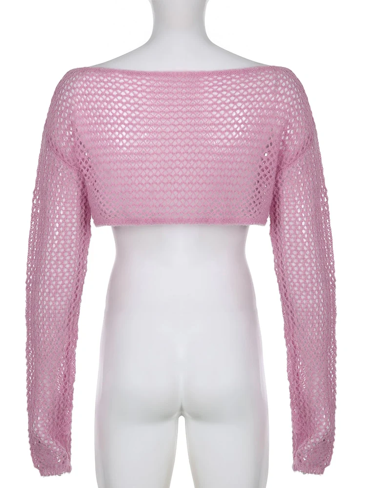 Y2K Sweet Pink Knit Top Crochet - Image 4